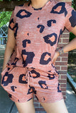 Leopard printed short sleeve top & shorts 2pc women sets YMY15005 (ES1)