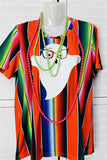 DLH10144 Serape cute ghost w/glasses printed short sleeve top for halloween IS5