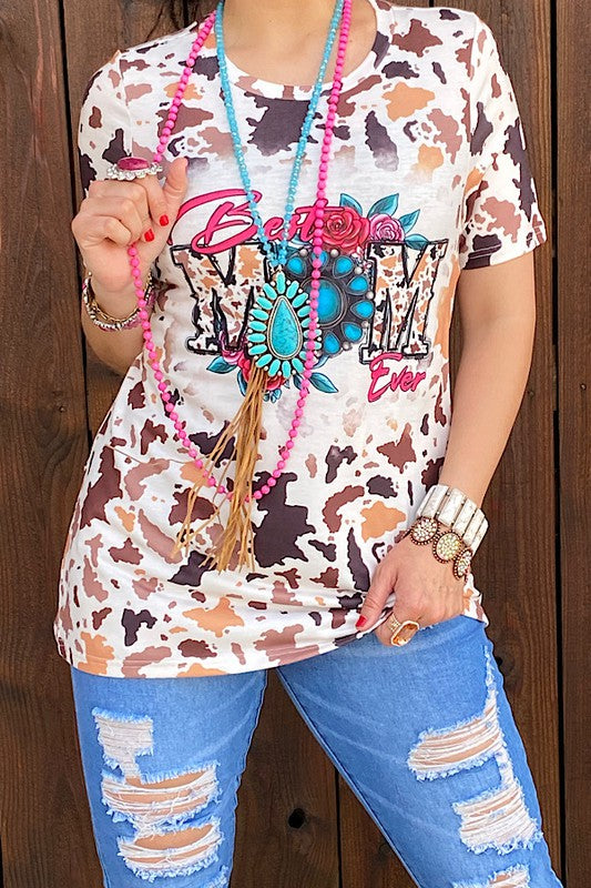BEST MOM EVER Cow printed short sleeve women t-shirt XCH12631 IS23