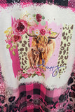 Western HAPPY COW checkered short sleeve girls boutique dress w/fringe tassels DLH2303 (A2S8)