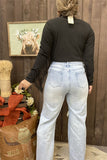 S008 Big hole on the knee washing white jean fabric straight style women pants