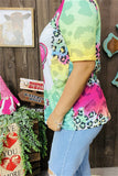 DLH13025 Colorful printed love hearts & leopard  short sleeve women top