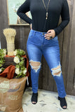 S004 Big hole on the knee blue fashion style women tighten jean pants