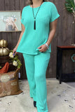 XCH15710 Mom and me Mint knitted short sleeve top pant 2pc women clothing sets