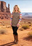 Leopard printed top w/serape multi color long raglan design sleeves women tops YMY9824 (AS16)