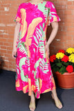 Floral printed long style ruffle short sleeve women dress w/side pockets GJQ15881