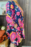 BQ15410 Paisley multi color printed 3/4 sleeve/elastic cuff side pockets women dresses