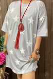 GJQ13707 White star printed gray background short sleeves women dresses