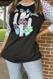 DLH10132 "WE STICK TOGETHER" cactus&leopard multi color printed 3/4 women's top IS8