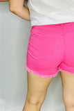 J152 Fuchsia women shorts w/scratch effect &side pockets