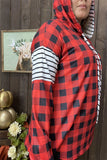 YMY9930 Black/White &red/black checked printed w/string long sleeve women hoodie top