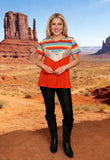 Striped & Sequin & Orange & short sleeve women top FW9812 (CS8)