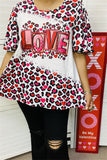 XCH14606 LOVE leopard multi color printed short sleeve women top/T-shirt