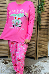 BQ15380"LET GET"graphic for Christmas festival top&pant hot pink pajama set for women