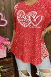 DLH14598 White leopard hearts printed short sleeve red women top