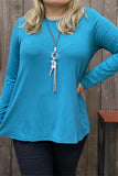 YMY15529 Teal solid color long sleeve women top