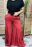 YMY15365 Rust red bell/ruffle bottom loose&leisure women pants w/side pockets