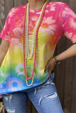 XCH13477 Tie dye yellow & blush multi color printed short sleeves women tops
