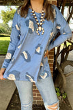 GJQ14724 Blue leopard tighten long sleeve women blouse/tops(CS1)