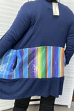 FW8050-2 Wholesale Navy blue/serape sequin color block long sleeve women cardigan w/pockets CS11