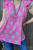 YMY13365 Mint flower prints short sleeves women tops w/ruffles (FS8)