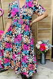 BQ15999 Multi color paisley printed short sleeve women dress w/waist elastic band