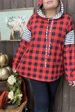 YMY9930 Black/White &red/black checked printed w/string long sleeve women hoodie top