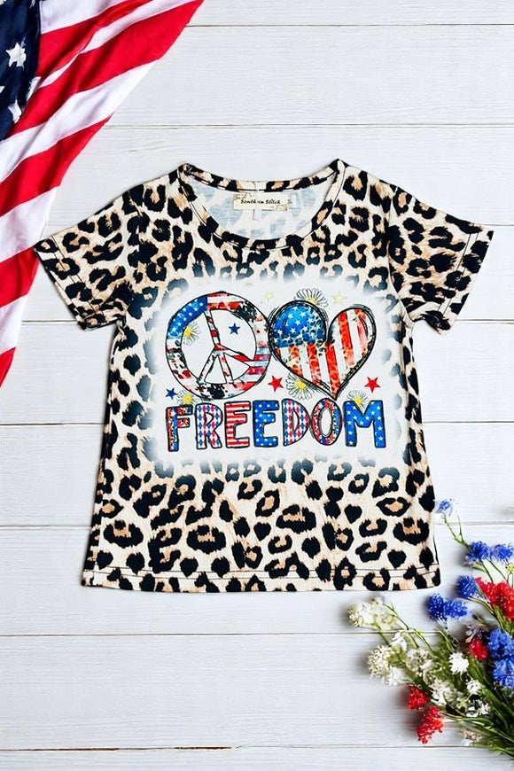 Girsl boutique clothing online 4th July FREEDOM USA print short sleeve girls t-shirt XCH0899-3H