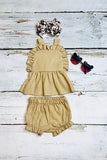 Western brown ruffle top & shorts baby boutique set DLH2377 (A14S7)