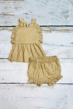 Western brown ruffle top & shorts baby boutique set DLH2377 (A14S7)