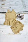 Western brown ruffle top & shorts baby boutique set DLH2377 (A14S7)