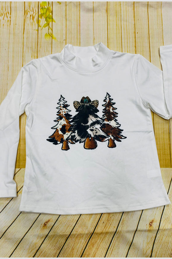 DLH2527 Kids Leopard Chritmas tree print long sleeve t-shirt