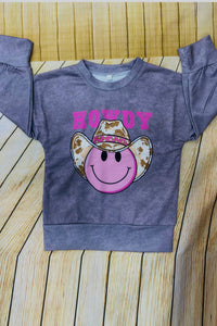 DLH2541 "HOWDY" smile face long sleeve pullover
