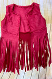 DLH2681 Solid suede vest cardigan with tassels