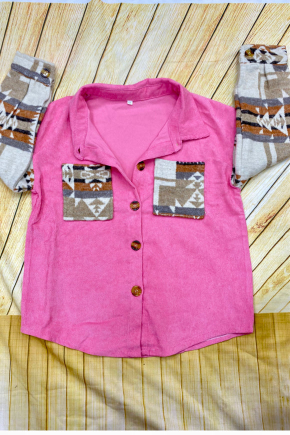 DLH2722 Serape long sleeve pink girls shirts