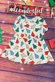 Christmas tree pring long sleeve girls boutique dress XCH0555-25H