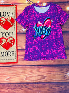 XCH0011-7H Valentine's "XOXO" heart print short sleeve girls t-shirt