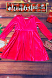 XCH0017-4H Kids Solid long sleeve velvet e swirl girls dress