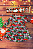 Christmas Red truck & tree & plaid long sleeve girls boutique dress XCH0017-8H 7S2