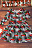 Christmas Red truck & tree & plaid long sleeve girls boutique dress XCH0017-8H 7S2