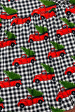 XCH0017-8H Kids Red truck & tree black/white plaid long sleeve dress