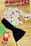 XCH0013-17H Multi Color Deers & Trees print bell-bottom girls clothing sets