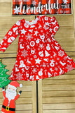 Christmas print long sleeve swirl girls boutique dress A9S4 XCH0017-1H 7S1