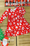 Christmas print long sleeve swirl girls boutique dress A9S4 XCH0017-1H 7S1