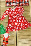 Christmas print long sleeve swirl girls boutique dress A9S4 XCH0017-1H 7S1