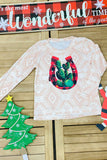 Western Horseshoe & Cactus print long sleeve girls boutique top DLH0824-25 7S4