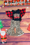 DLH2677 "Merry Christmas" leopard print romper & bottom 2pc sets