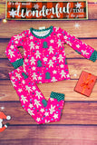 XCH0018-6H Kids Trees & Snowman & Stars print Christmas pajamas 2pc set