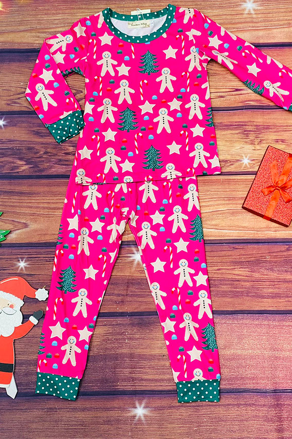XCH0018-6H Kids Trees & Snowman & Stars print Christmas pajamas 2pc set
