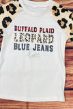 DLH2670 "BUFFALO PLAID LEOPARD BLUE JEANS" &  Leopard Print Raglan sleeve Top